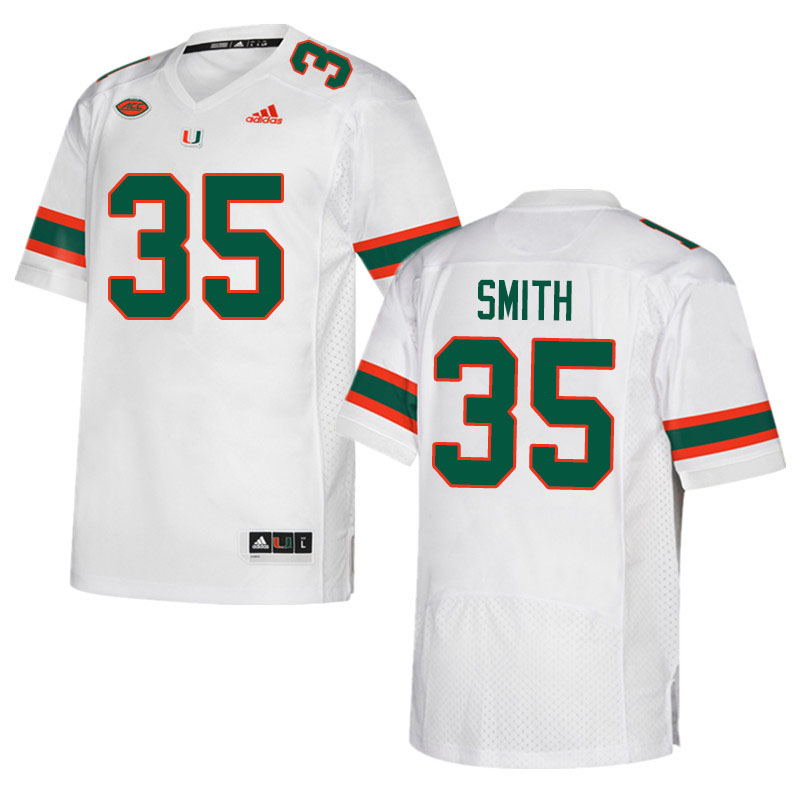Adidas Miami Hurricanes #35 Zac Smith College Football Jerseys Sale-White - Click Image to Close